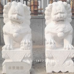 漢白玉獅子石雕，企業(yè)門(mén)口獅子石雕