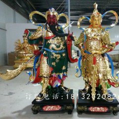 玻璃鋼貼金關(guān)公雕塑，玻璃鋼貼金韋陀雕塑