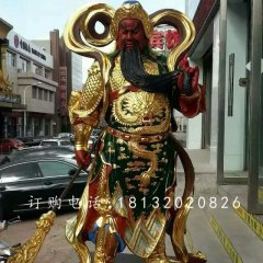 玻璃鋼紅臉關(guān)公雕塑，貼金人物雕塑