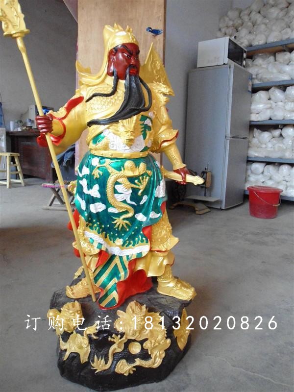 持刀關(guān)公雕塑，玻璃鋼彩繪關(guān)公雕塑