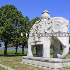 大理石大象雕塑，象馱寶瓶石雕