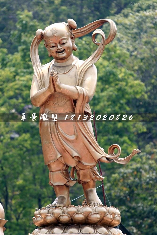 善財(cái)童子銅雕，寺廟善財(cái)童子銅雕