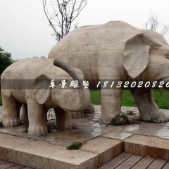 母子象石雕，公園動物石雕