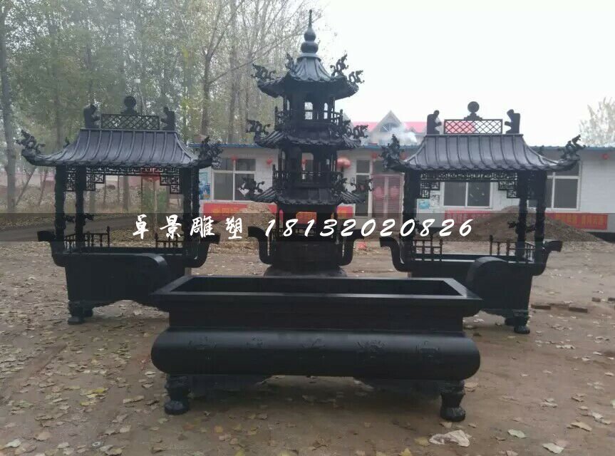 香爐銅雕，寺廟銅香爐 (1)