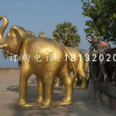 玻璃鋼金色大象，廣場(chǎng)動(dòng)物雕塑