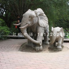 母子大象雕塑，公園石雕動物