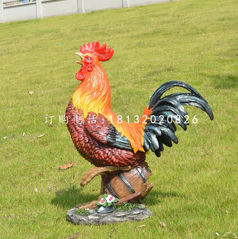 玻璃鋼彩繪仿真公雞，動物雕塑，公園景觀雕塑