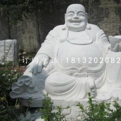 漢白玉拿元寶的彌勒佛，寺廟佛像石雕