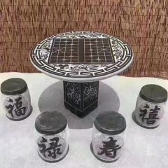 福祿壽喜棋盤石桌凳_庭院石桌凳